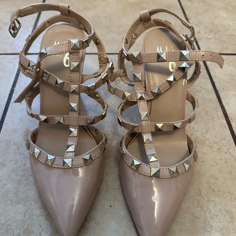 Studded Beige Strappy Heels